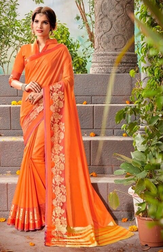 Cotton Silk Saree - Premium Quality Silk Fabric, Banarsi Style with Beautiful Printed Pattern and Thread Work | Ideal for All Seasons