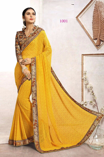 Yellow Printed Ladies Saree