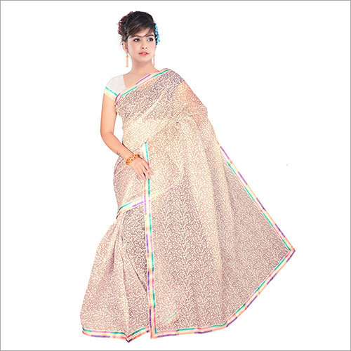 Off White Cotton Printed Sarees