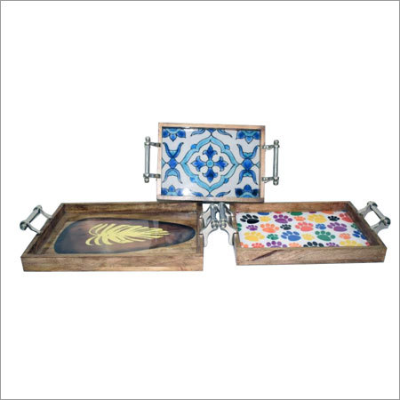 Wooden Metal Tray Set