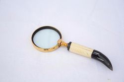 Vintage Brass & Carved Horn Handle Desk Magnifying Glass