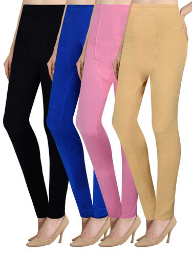 DOUBLE MIYANI LEGGING FOR WOMEN - Cotton, S/M/L/XL, Pink/Black/Blue/Skin | Suitable for Summer and Winter, Plain Pattern Design