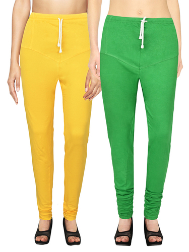 RUBY CUT LEGGINGS - Cotton , Sizes L, M, S, XL - Green and Yellow Color, Washable, All Season, Plain Pattern