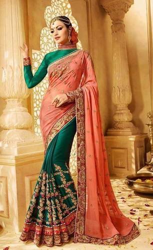 Women Wear - Silk Blend 5.5 Meters Peach, Customizable Size, Elegant Embroidered Blouse Piece