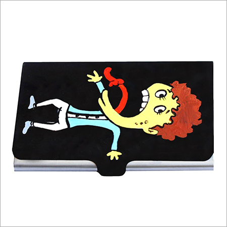 Hand Painted Customized Funky Business Card Holder - Artificial Leather, 3x4 Inches, Black | Unique Design, Stylish Storage, Portable, Durable Stainless Steel