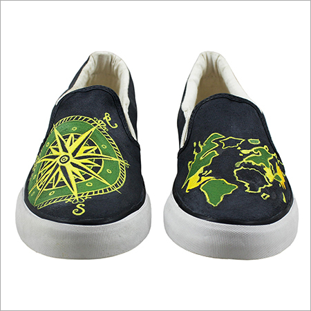 Custom Hand Painted Comfortable Shoes - Canvas, UK4-UK8, Grey Yellow | Slip-On, Travel Theme, Durable Rubber Sole