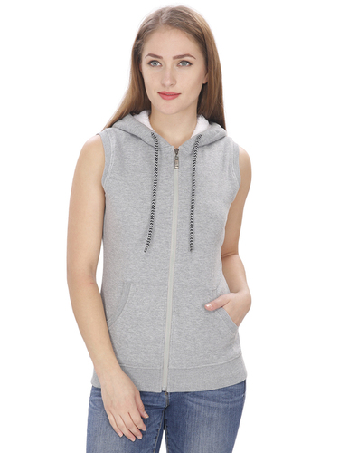 LADIES SWEAT SHIRTS - Woolen, Sleeveless Design, Grey Color | Plain Pattern, Ideal for Winter Wear