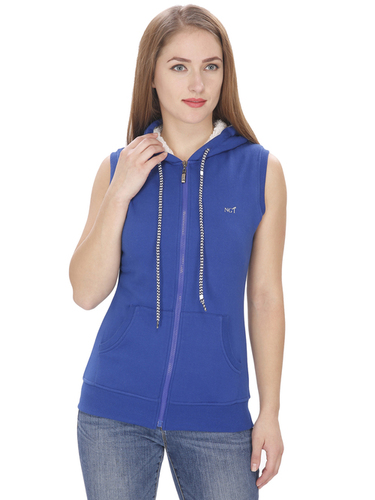 LADIES SWEAT SHIRTS - Casual Sleeveless Winter Top | Blue, Washable, Available in Sizes S, M, L, XL, Plain Pattern Design