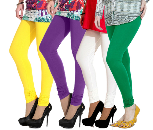 Ladies Regular Leggings - Cotton Material, Sizes S, M, L | Colors: Green, Yellow, Purple, Washable, Plain Pattern