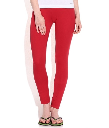 Ladies Regular Legging - Cotton, Size M/L/XL, Red | Washable, All Season and Summer Wear, Plain Pattern