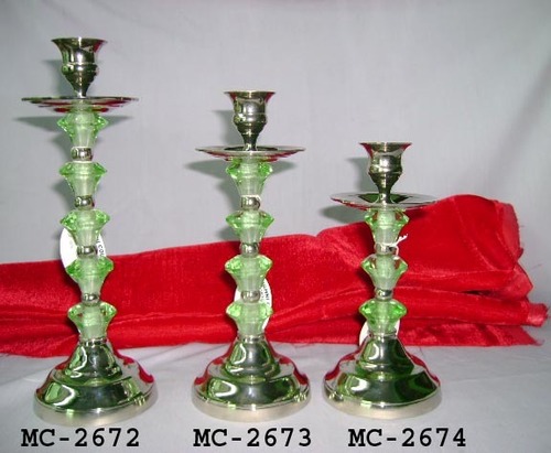 CANDLE STAND - Brass, Varied Height & Base Diameter, Green | Elegant Design, Durable Material, Versatile Decor, Polished Finish