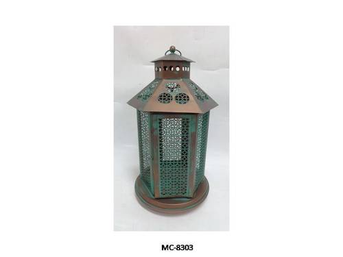 CANDLE STAND - Metal & Glass, 12x8x8 Inches, Green | Elegant Design, Durable, Lantern Style