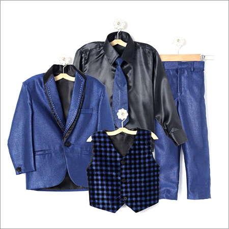 Blue Coat Suit With Shirt Blazer Waistcoat Tie And Pant Set