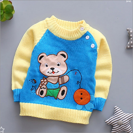 Cartoon Print Blue Full Sleeve Sweater