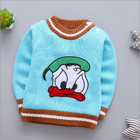 Cartoon Print Cute Blue Full Sleeve Sweater