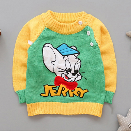 Cartoon Print Green Full Sleeve Sweater