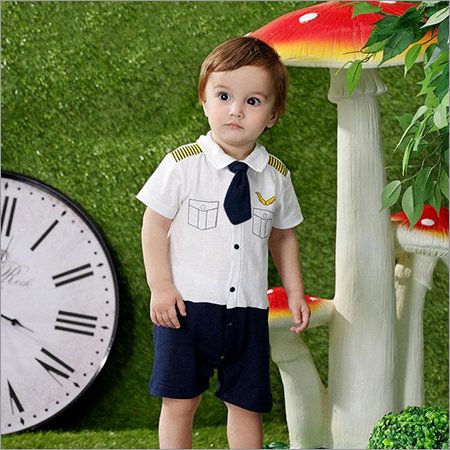 Collared Neck White And Navy Romper