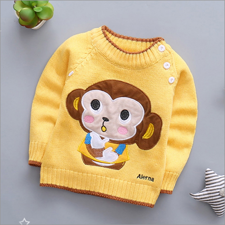 Monkey Applique Yellow Full Sleeve Sweater