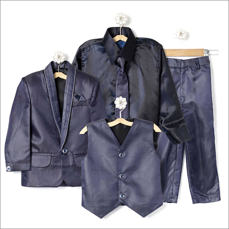Navy Coat Suit With Shirt Blazer Waistcoat Tie And Pant Set