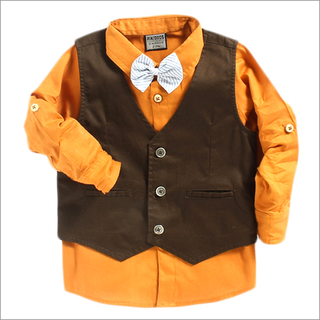 Orange Party Shirt With Waist Coat And Bow Tie