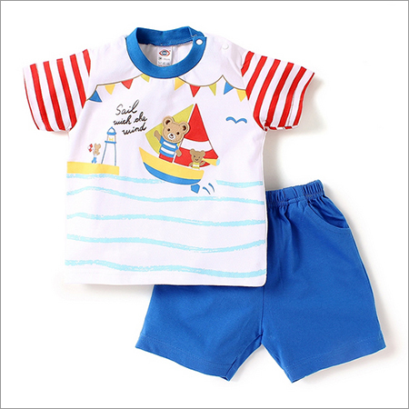 Sail With The Wind Print Red And Blue T-Shirt And Shorts Set