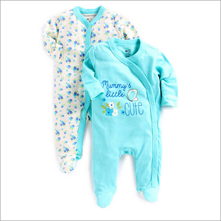 White And Aqua Round Neck Footie - Pack of 2