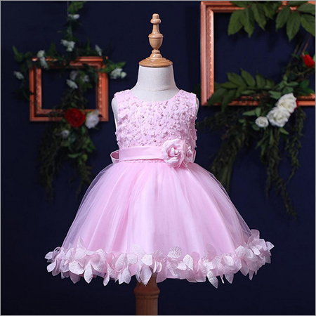Sweet Dainty Flowers Applique Party Dress - Pink