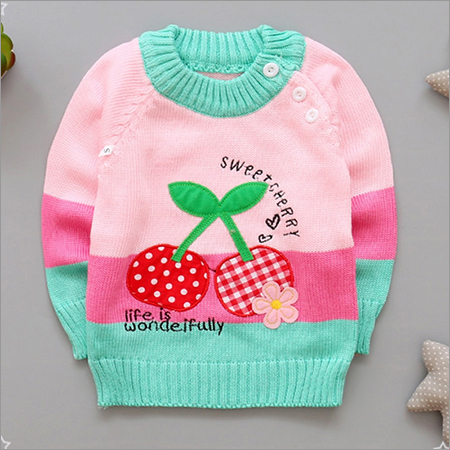 Trendy Fruit Applique Pink Full Sleeve Sweater