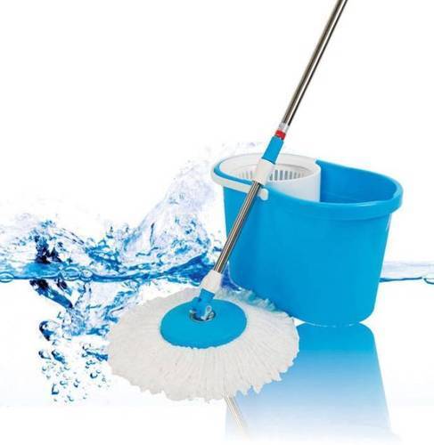 Magic Mop - Microfiber & Plastic 12 inches Mop Head 48 inches Handle Blue Color | Effortless Spin Easy Cleaning Quick Drying Durable Design