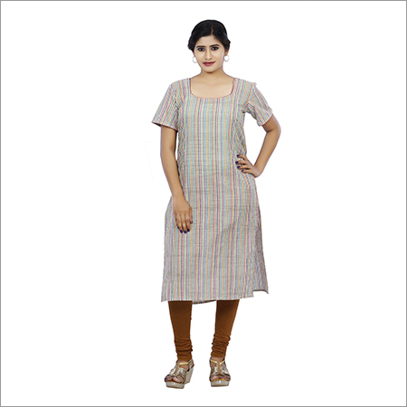 Ladies Fancy Kurtis - Cotton Fabric, Striped Pattern | Anti-Wrinkle, Washable, Non-Toxic, Available in Traditional and Contemporary Designs