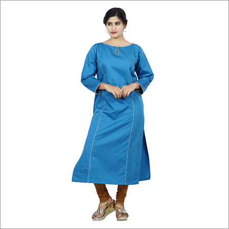 Blue Ladies Cotton Kurtis
