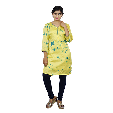 Yellow Ladies Digital Print Kurtis