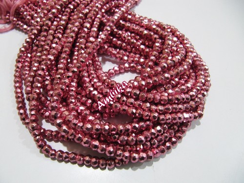 Pink Pyrite Rondelle Faceted Beads