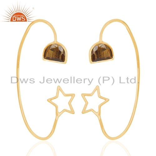 Yellow Gold Plated Silver Star Charm Earring Size: 51 X 13 Mm