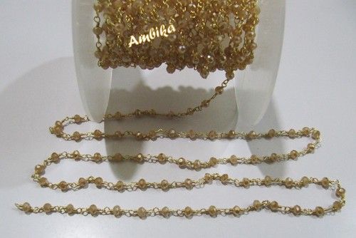 3 Feet-Natural Peach Moonstone Rondelle Faceted Beaded Rosary Chain 3-4mm