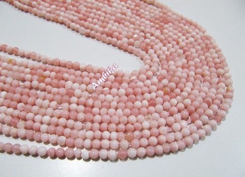 Natural Pink Opal Round Plain Smooth Beads