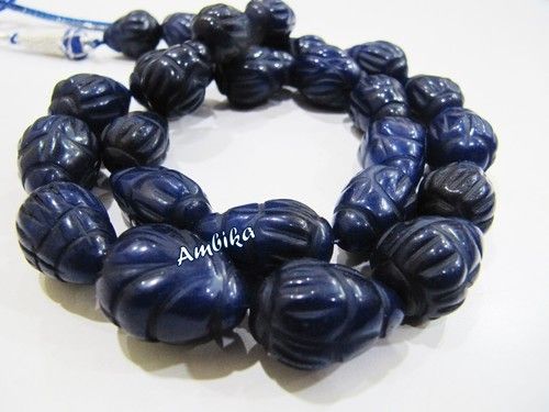 Dyed Blue Sapphire Hand Carved Drop Shape Beads