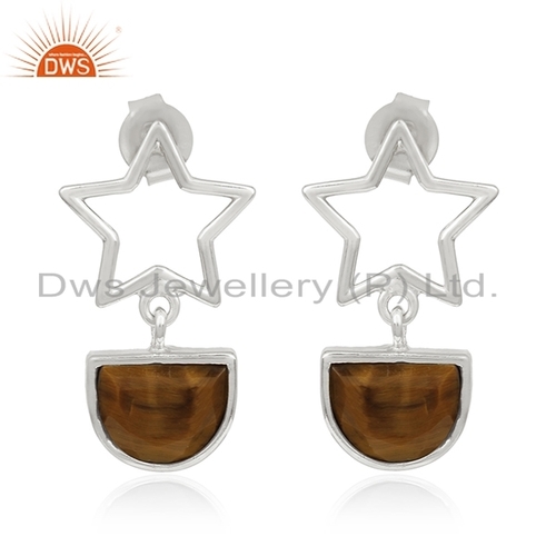 Star Charm Fine Silver Gemstone Earring Size: 24 X 13 Mm