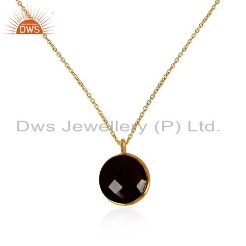 Smoky Quartz Stone Gold Plated Chain Pendant Weight: 3.97 Grams (G)