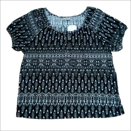Girls Casual Tops - Woolen Fabric, Short Sleeve, Dark Blue and White, Embroidered Pattern | Voguish Design for a Classy Look, Soft Feel, Perfect with Skirts and Sandals