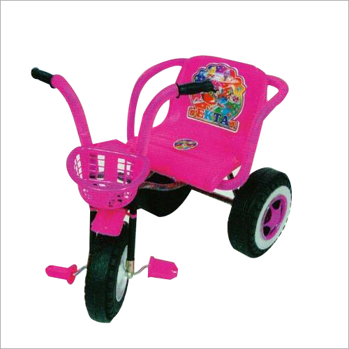 Baby Pedal Tricycle - Plastic, Pink, Adjustable Handlebar Height | Backrest Support, Pedal Exercise, Front Basket, Sturdy Design