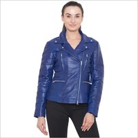 Blue Women Biker Jacket