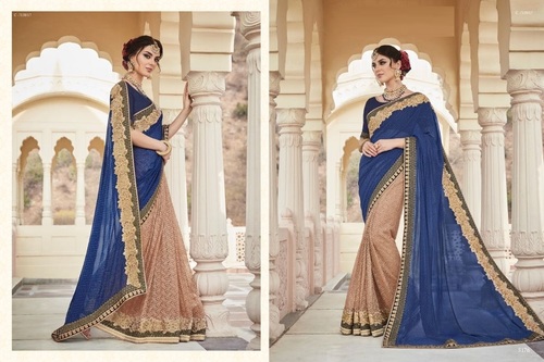 Blue & Cream Designer Saree Collection