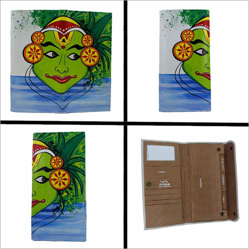 Kathakali - Artificial Leather 4x6 Inches Green | Hand-Painted, Multiple Pockets, Durable Fabric, Travel Organizer