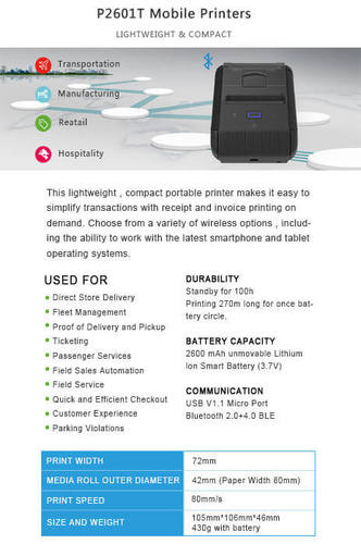 Black Spata P2601T Mobile Printers