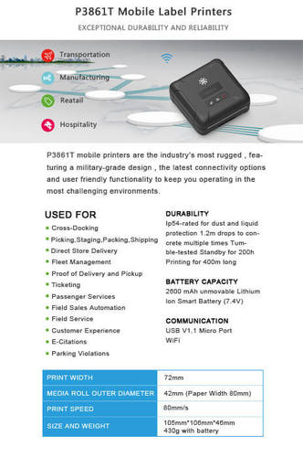 Black Spata P 3861t Mobile Label Printers