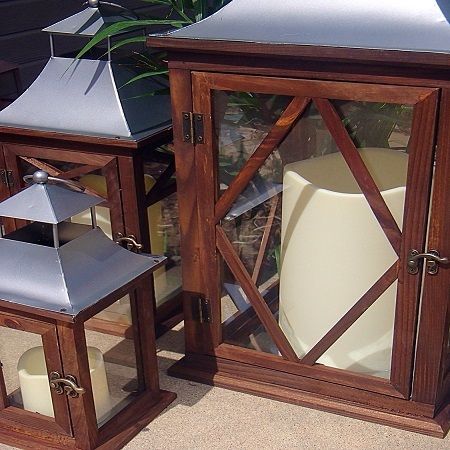 3pc Set of Indoor or Outdoor Extra Large Candle Lanterns -Wood