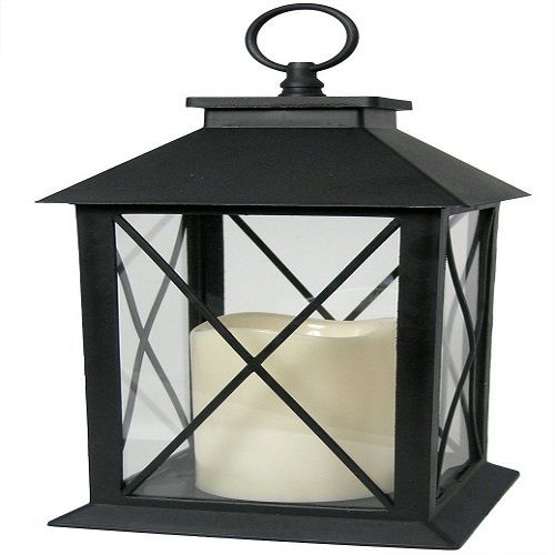 Black Decorative Lantern with Cross Bar Design