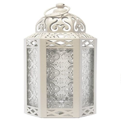 Vela Lanterns Mid-Size Table/Hanging Glass Hexagon Moroccan Candle Lantern Holders - White