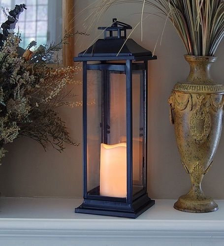 LumaBase 90401 Traditional Metal Lantern with LED Candle